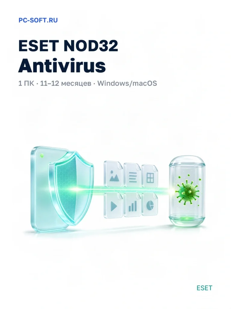 Антивирус ESET NOD32 Antivirus, защита ПК, Windows, MacOS, 1 Пк 11-12 месяцев