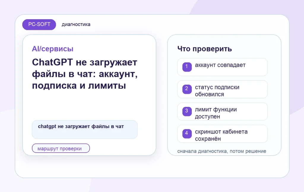 ChatGPT не загружает файлы в чат: аккаунт, подписка и лимиты