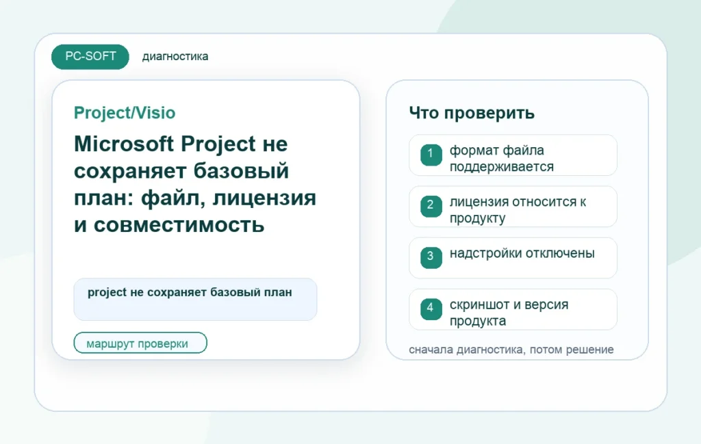Microsoft Project не сохраняет базовый план: файл, лицензия и совместимость