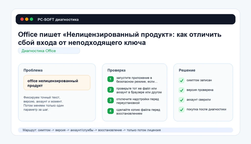 Office пишет «Нелицензированный продукт»: как отличить сбой входа от неподходящего ключа