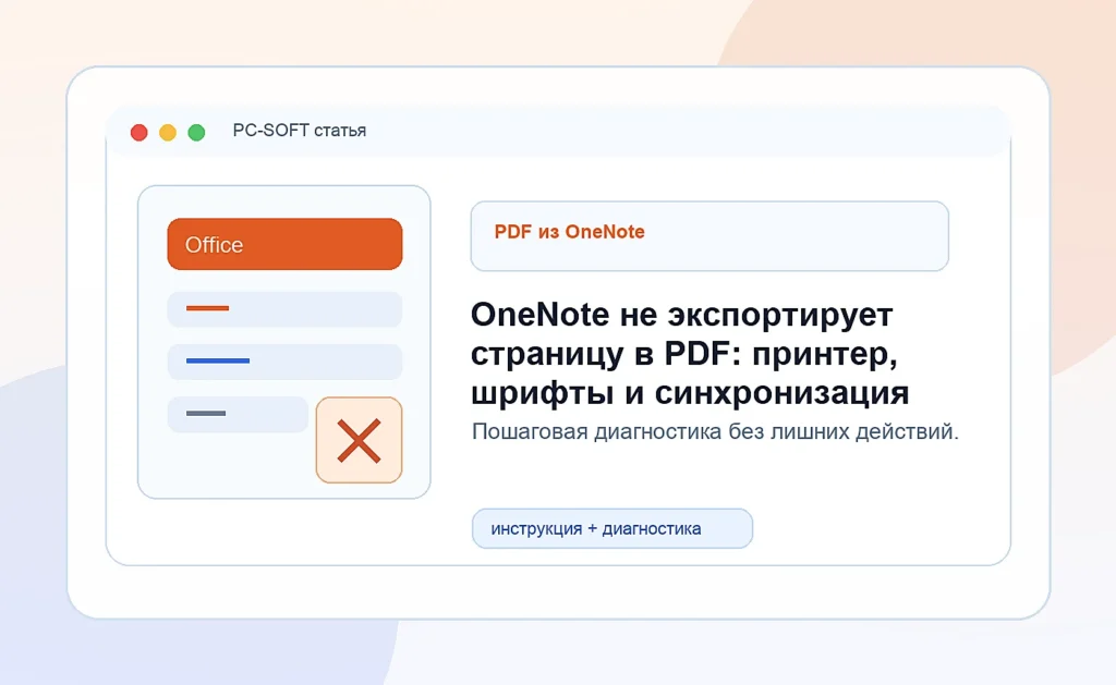 OneNote не экспортирует страницу в PDF: принтер, шрифты и синхронизация