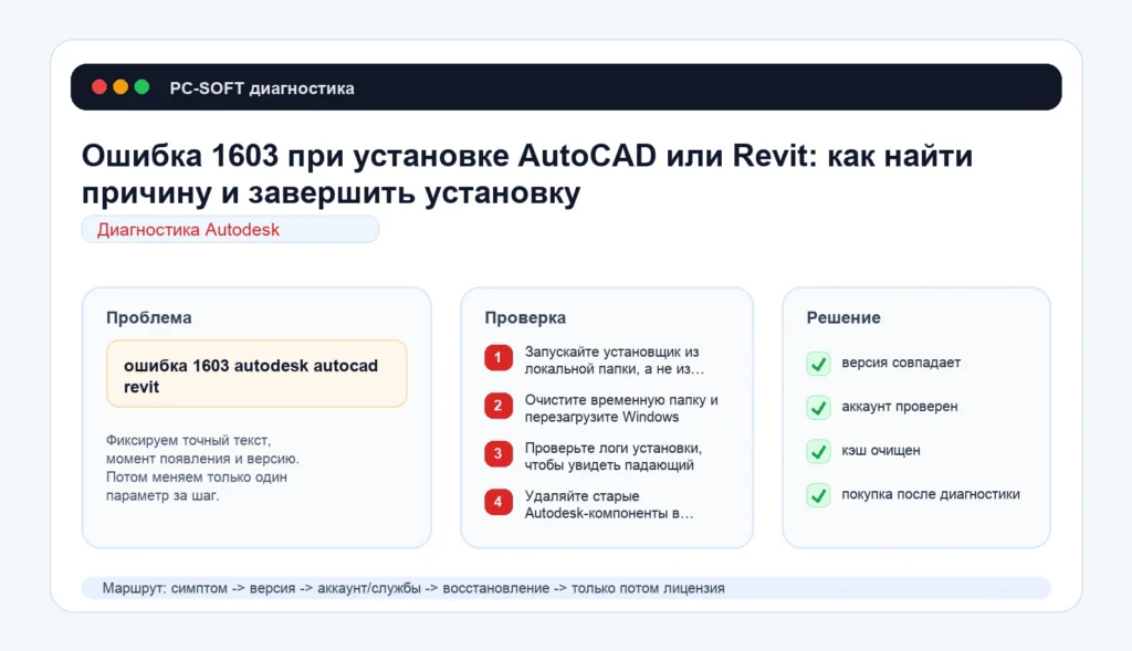 Ошибка 1603 при установке AutoCAD или Revit: как найти причину и завершить установку
