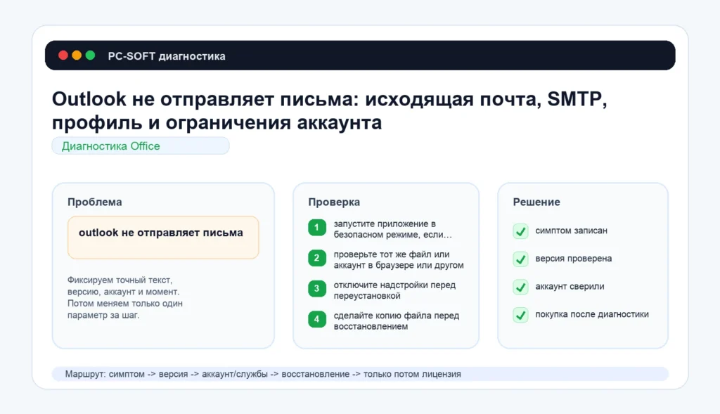 Outlook не отправляет письма: исходящая почта, SMTP, профиль и ограничения аккаунта