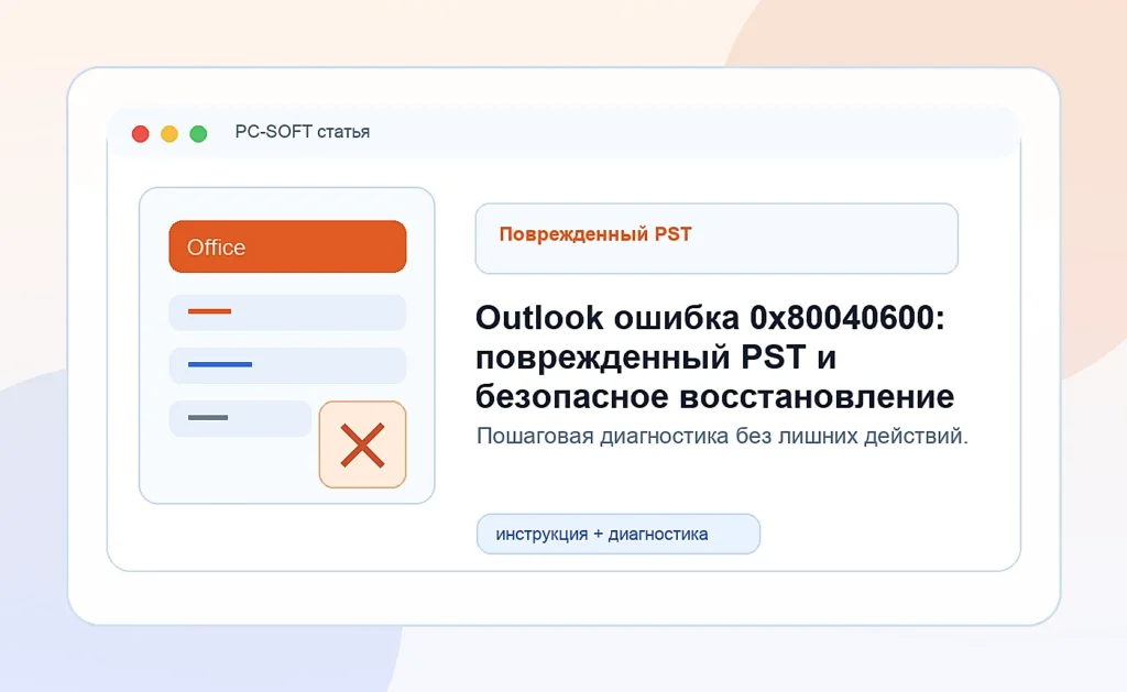Outlook ошибка 0x80040600: поврежденный PST и безопасное восстановление