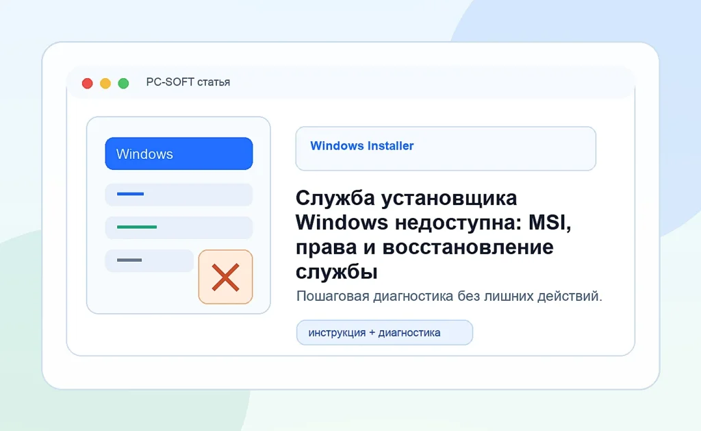 Служба установщика Windows недоступна: MSI, права и восстановление службы
