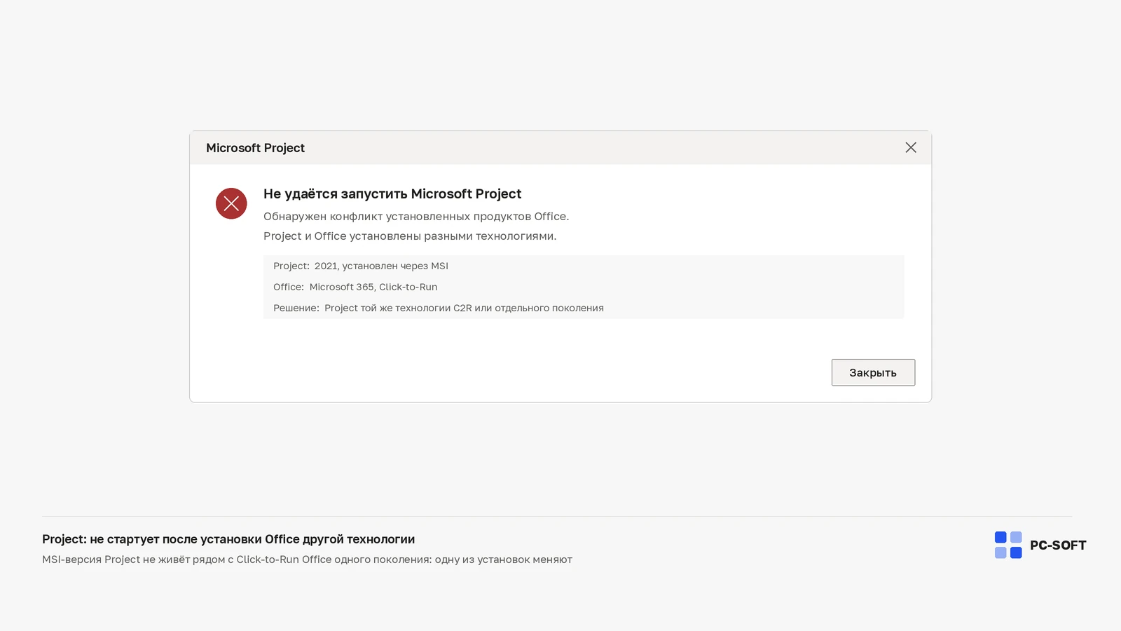 Microsoft Project не запускается после установки Office: файл, лицензия и совместимость: диагностическая схема PC-SOFT