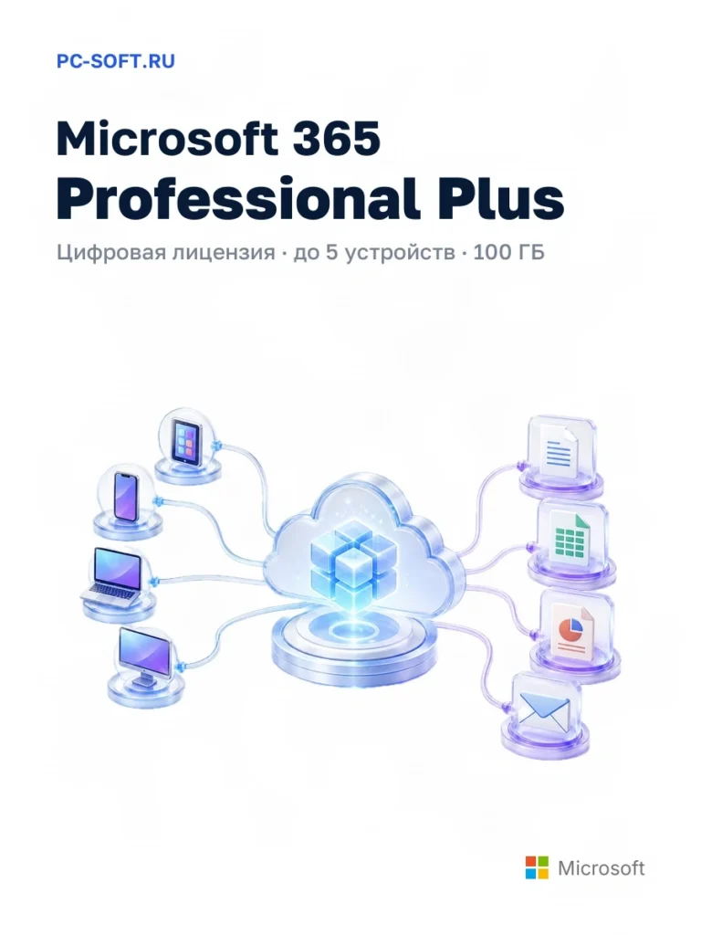 Microsoft 365 Professional Plus — цифровая лицензия · до 5 устройств · 100 гб