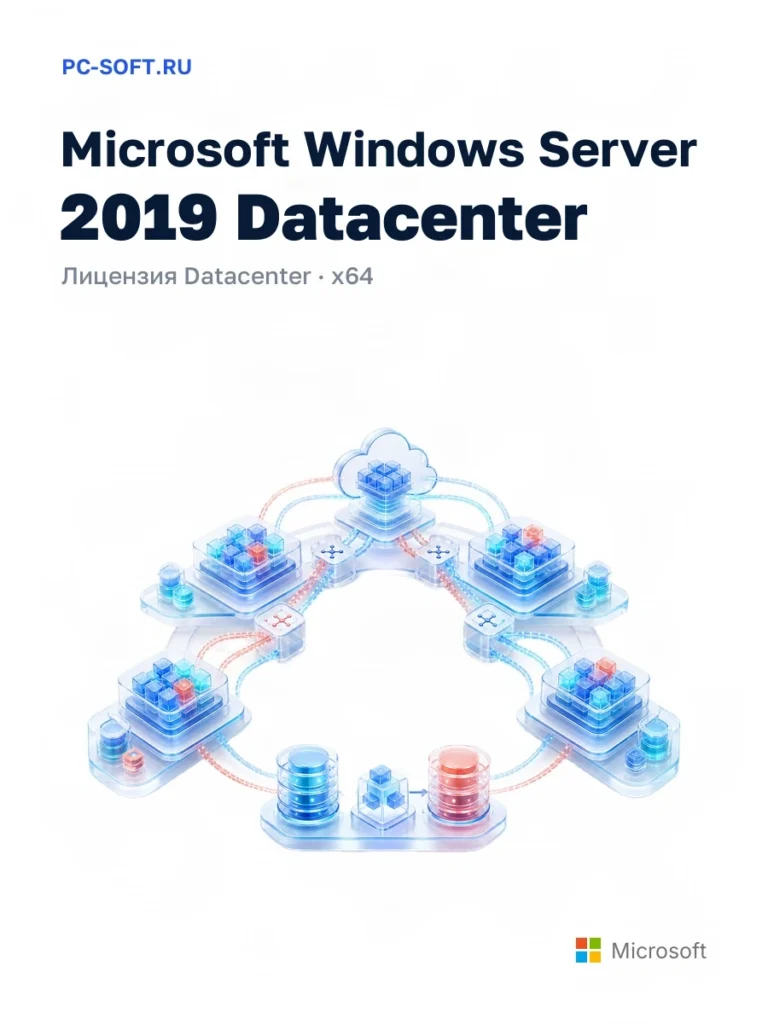 Ключ Microsoft Windows Server 2019 Datacenter (Центр обработки данных), лицензия для одного ПК, x64, Русская версия