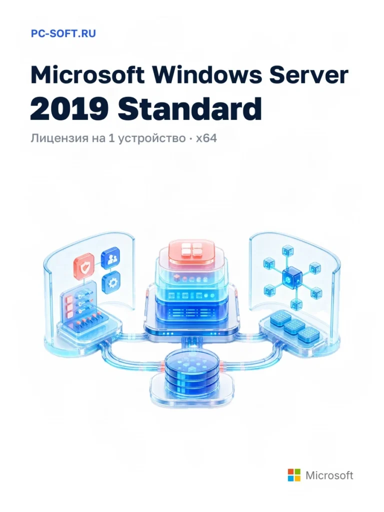 Ключ Microsoft Windows Server 2019 Standard, лицензия для одного ПК, x64, Русская версия