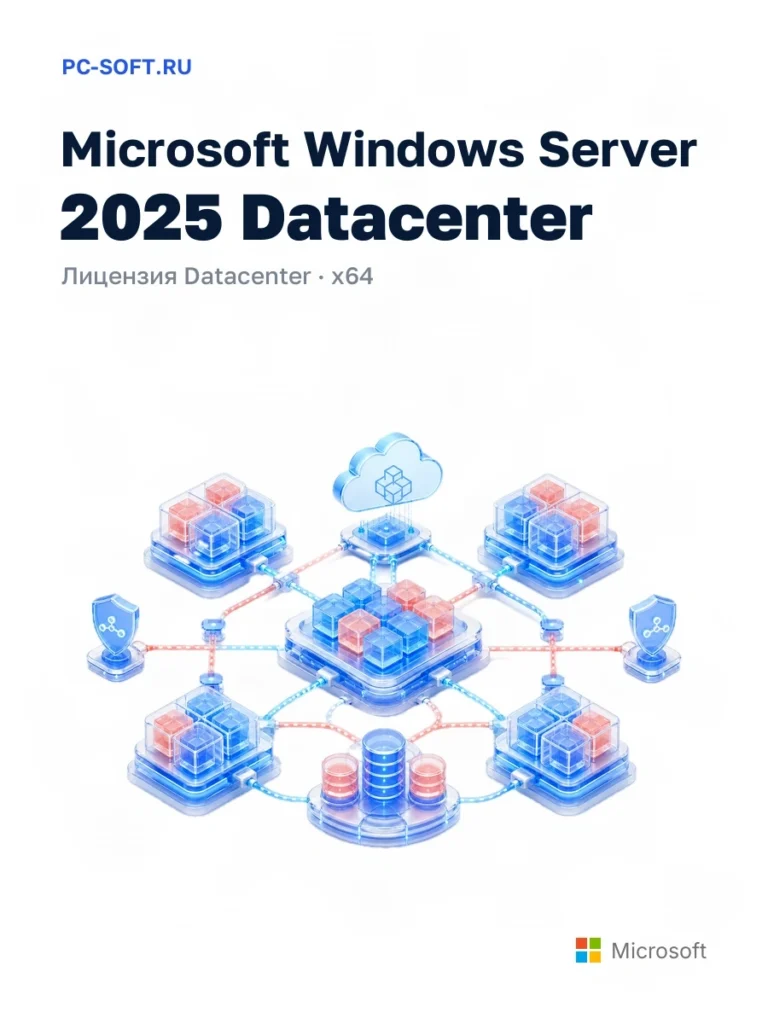 Ключ Microsoft Windows Server 2025 Datacenter, лицензия на 1 устройство, x64, Русская версия